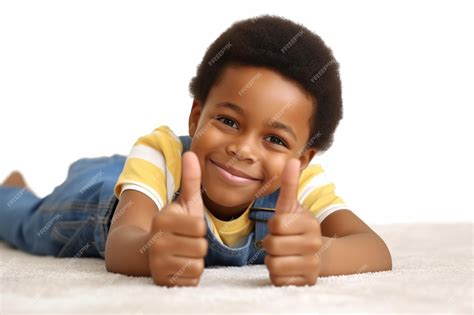 Premium AI Image | Cheerful AfroAmerican Boy Giving Thumbs Up While ...