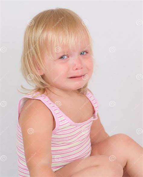 Adorable Unsatisfied Girl Sit and Cry on White Stock Image - Image of ...