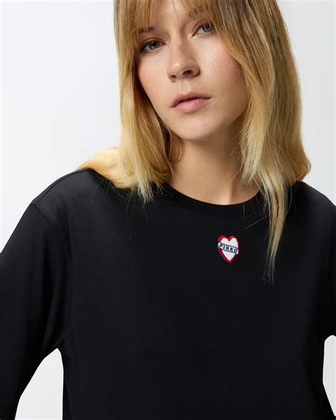 Długi T-shirt oversize z nadrukiem i haftem | Pinko