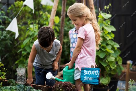 Premium Photo | Group of kindergarten kids learning gardening outdoors