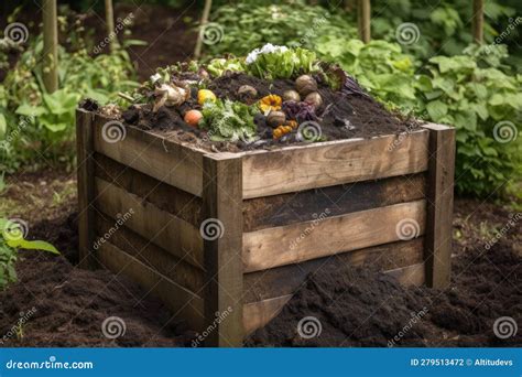 Compost Bin Overflowing with Rich, Dark Soil Stock Photo - Image of ...