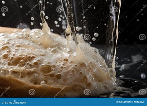Close-up of Bubbling Sourdough Starter, with Rising and Falling Bubbles ...