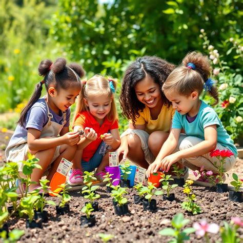 Joyful Moments: Children Planting Seeds in the Garden