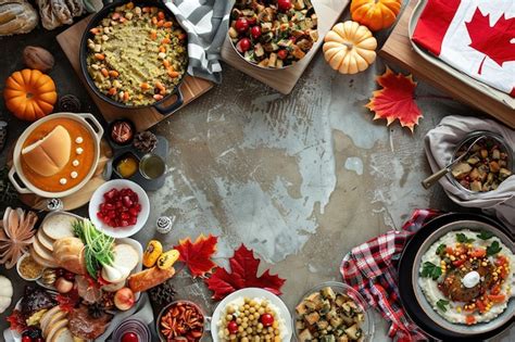 Festive Thanksgiving feast spread on rustic table from above | Premium ...