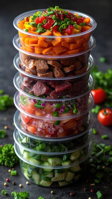 A Stack of Four Plastic Containers Filled with Food Stock Image - Image ...