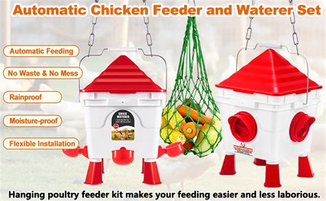 Chicken Feeder and Drinker Set, 13 Pounds Chicken Feeders No Waste ...