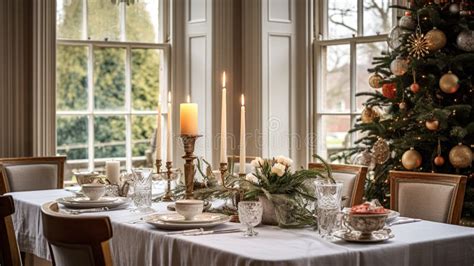 Christmas Holiday Family Breakfast, Table Setting Decor and Festive ...