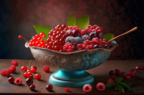 Premium Photo | Raspberries cherries and frozen berries in bowl on table