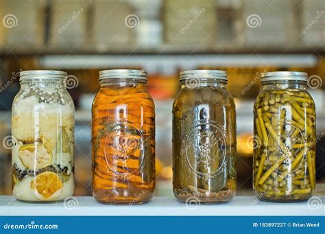 Jars of Homemade Canned Vegetables and Pickles Stock Image - Image of ...