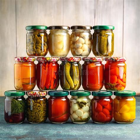 Pickled Vegetables in Glass Jars Stock Illustration - Illustration of ...