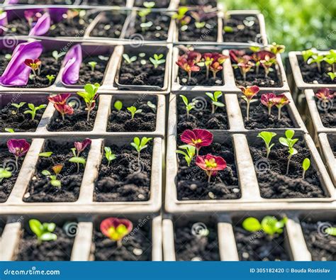 Seedlings And Flowers Growing In Planting Trays Royalty-Free Stock ...