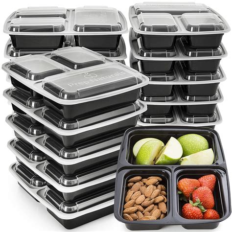 Buy Meal Prep Containers 3 Compartment - Plastic Food Containers for ...