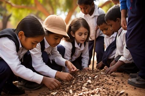 Premium Photo | Group of Kids Planting Seeds in a Garden