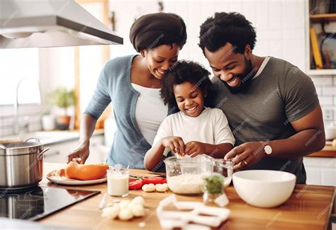 Premium Photo | Photo portrait of happy young family cooking food ...