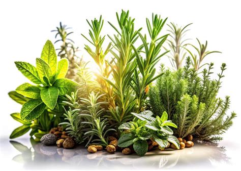 A Thriving Homestead Herb Garden CloseUp Illustration of Rosemary and ...