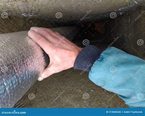 Installation Of A Ventilation Pipe In The Chimney, The Pipe Is Wrapped ...