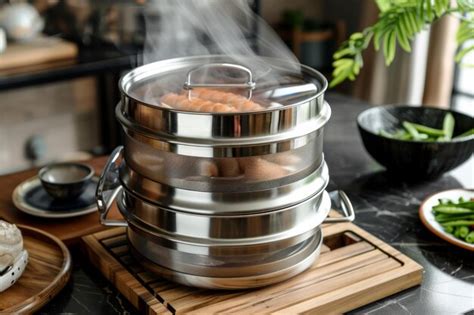 Premium Photo | Large Pot of Food on Wooden Cutting Board