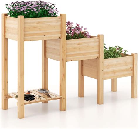 Amazon.com: Giantex Raised Garden Bed Set of 3, Wood Planter Box with ...