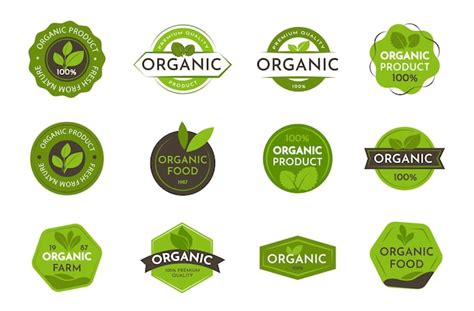 Premium Vector | Set of round organic logo green stamp