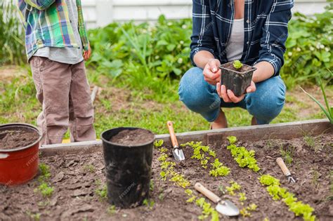 Premium Photo | Child and mother gardening in vegetable garden in the ...