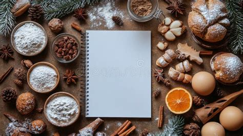 Festive Holiday Ingredients and Decorations Arranged Around a Blank ...
