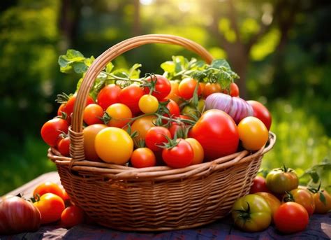 Premium Photo | Basket with red ripe tomatoes