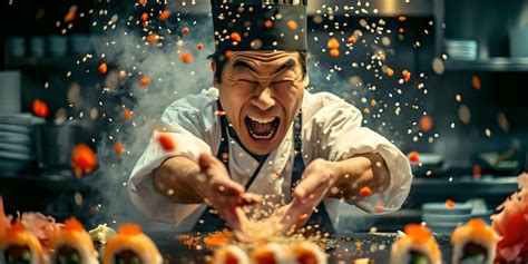 Premium Photo | Dynamic chef in action cooking a fiery dish culinary ...