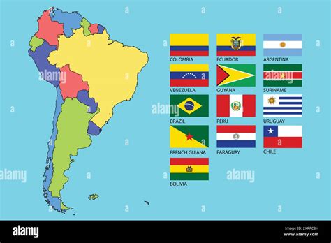 Colorful South America Map with Country Flags Vector Art Stock Vector ...