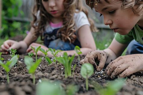 Children Planting Seeds in the Garden | Premium AI-generated image