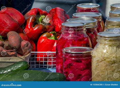 Farm Fresh Produce and Canning Jars of Veggies Stock Photo - Image of ...