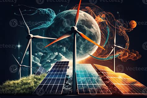 Renewable energy background with green energy as wind turbines and ...