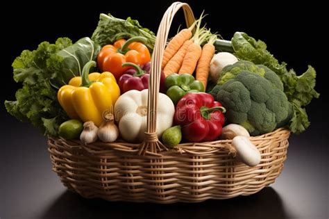 Bountiful Veggie Arrangement in a White Basket Tableau Stock ...