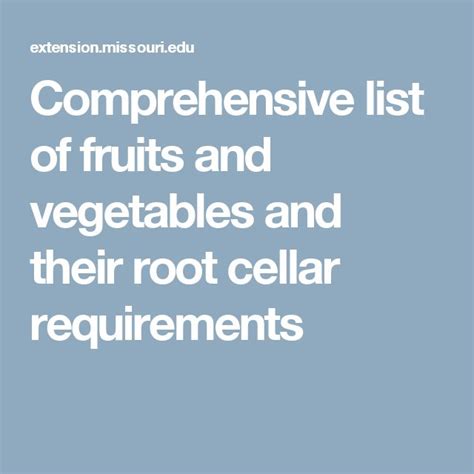 Comprehensive list of fruits and vegetables and their root cellar ...