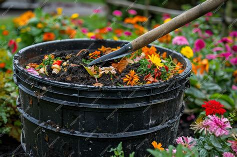 Black Compost Bin Filled With Organic Waste In A Garden | Premium AI ...