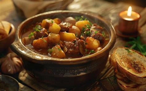 Premium Photo | A hearty bowl of stew with chunks of vegetables and ...