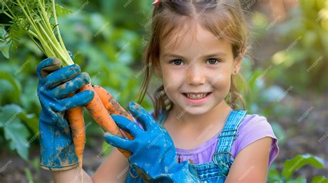 Premium Photo | Young Girl Proudly Holding Fresh Carrots in a Garden ...
