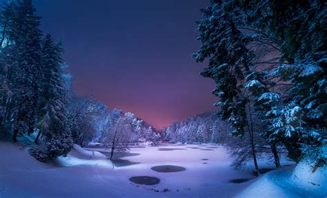 night, Landscape, Snow, Ice, Winter, Trees, Nature Wallpapers HD ...