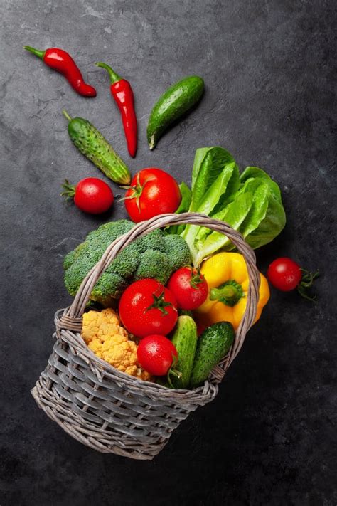 Basket with Fresh Garden Vegetables Stock Photo - Image of table, group ...