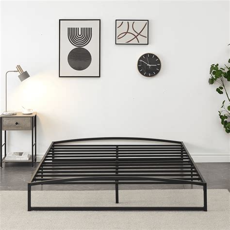 Iron Bed Frame Raised Bed Frame Metal Platform Bed Frame with Wooden ...