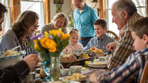 Premium Photo | A happy family is gathered around the dinner table They ...