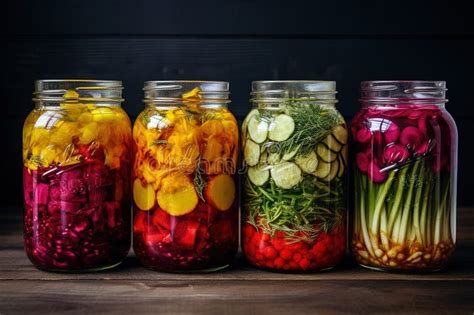 Fermented Vegetables in Jars. Generative AI Stock Illustration ...