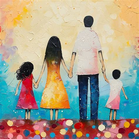 Oil Painting of a Loving Family Facing Away Stock Illustration ...