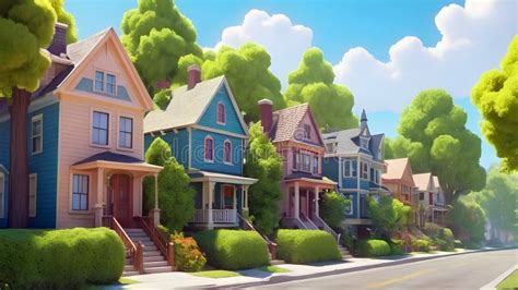 Charming Small Town Street with Colorful Houses Stock Illustration ...