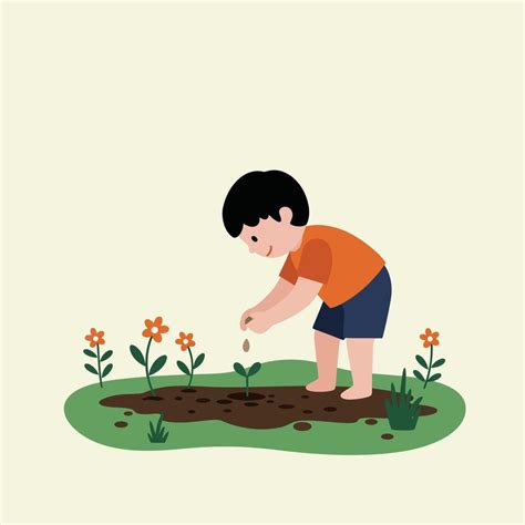 Child planting seeds in a garden with flat design style art 60397357 ...