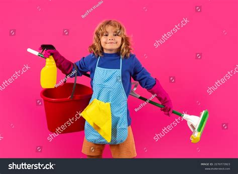 Studio Portrait Child Helping Housework Cleaning Stock Photo 2270773923 ...