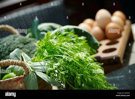 Basket Of Freshly Picked Garden Produce Stock Photo - Alamy
