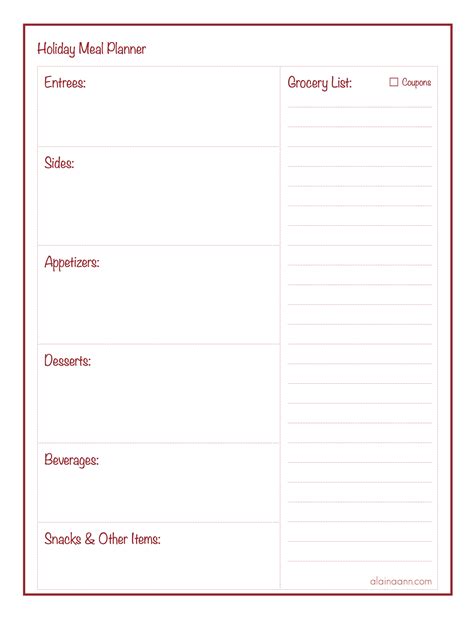 Holiday Meal Planner Printable — Alaina Ann