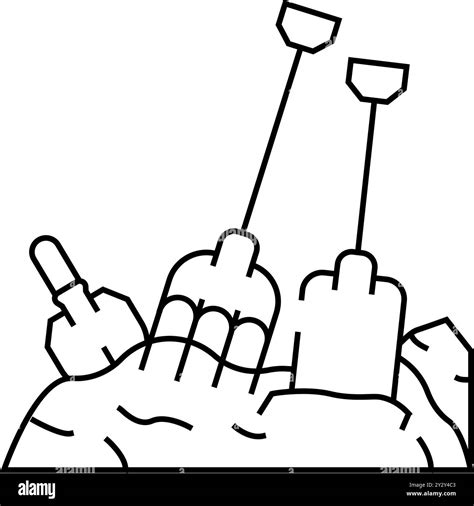 pitchfork and shovel tool on compost pile line icon vector illustration ...