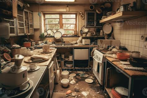 Very messy kitchen interior. Unwashed dishes. 24599105 Stock Photo at ...