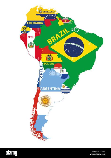 South America map mixed with countries flags. Vector illustration Stock ...